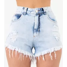 Shorts Jeans Feminino Cintura Alta Desfiado Lady Rock