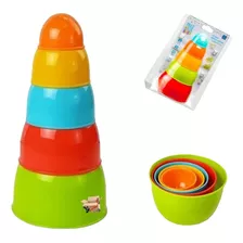 Brinquedo Pedagógico Torre Potinhos Coloridos De Empilhar Cor Empilha-empilha
