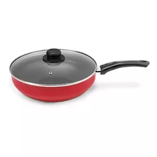 Frigideira Antiaderente Wok 24cm Tampa De Vidro Multiflon