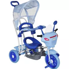 Triciclo Azul C/ Capota 3x1 Empurrar Balançar E Pedalar