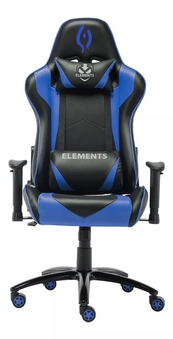 Cadeira De Escritório Elements Veda Gamer Ergonômica  Preta E Azul Com Estofado De Couro Sintético Y Suede