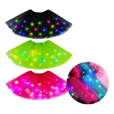 Saia Tule Infantil Meninas Led Pisca Com Glitter Fantasia 