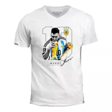 Camiseta Estampada Messi 10 De Fondo Con 2 Copas Hombre Ivk 