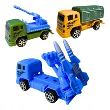 Kit 3 Carrinhos Caminhão Militar Fricção Menino Brinquedo