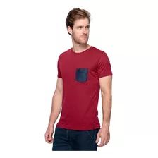 Camiseta Masculina Vermelha Com Bolso Slim Malha Fresca