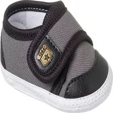 Sapatinho De Bebe Infantil Keto Baby Cinza Couro Preto