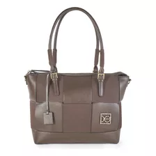 Bolsa Satchel Cloe Para Mujer Grande Look Tejido Color Marrón