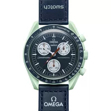 Reloj Swatch Omega Mission On Earth Correa Azul Bisel Azul