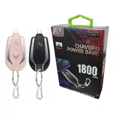 Chaveiro Carregador Portátil Tipo C Power Bank 1800 Mah Cor Rosa