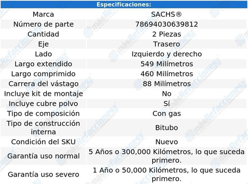 Par Amortiguadores Tra Renault Laguna Fwd L4 2.0l 06 Sachs Foto 2