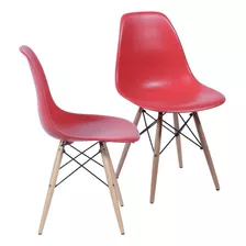 Silla De Comedor Boxbit Dkr Eames Base Madera, Estructura Color Rojo, 2 Unidades