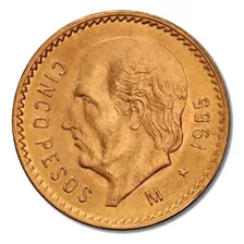 Réplica Hidalgo 5 Pesos 1955 Color Oro 19mm De Colección