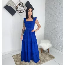 Vestido Longo Luxo Com Babada Na Mangas E Reda Na Cintura