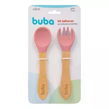 Kit Talher De Silicone Bambu Garfo Colher De Bebe Buba