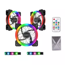 Set 3 Ventiladores Cooler Rgb +2 Tira Led -control Argb Drgb