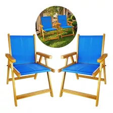 Kit 2 Cadeira Madeira Dobrável Área Jardim Varanda Azul