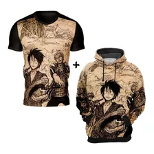 Kit Moletom + Camiseta One Piece Luffy Hq Anime Casual 
