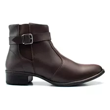 Coturno Feminino Bota De Salto Baixo Casual Cano Curto 