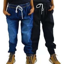 Kit 2 Calças Jeans Jogger Infantil Preta Menino 2 A 16 Anos