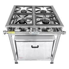 Fogão Alta Pressão 4 Bocas Industrial Inox + Forno 92 Litros Cor Prateado