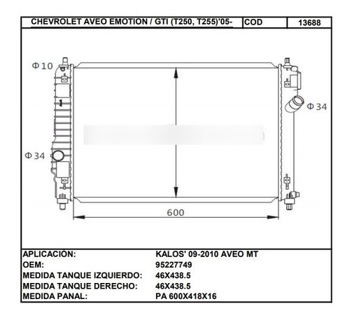 Radiador Chevrolet Aveo Emotion / Gti (t250, T255)' Foto 2
