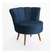 Poltrona Pérola Decorativa Pés Palito Suede Cores Cor 1020 Suede Azul Marinho