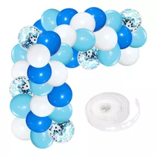 Arco Decorativo 35 Globos Blanco Azul Cinta Confetti Cumple