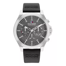 Relógio Tommy Hilfiger, Pulseira De Couro Para Homens, 1710521, Cor De Malha, Cor De Moldura Marrom, Cor De Fundo Prateada, Cor De Fundo Preta