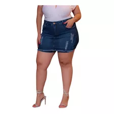 Short Saia Plus Size Jeans Tendencia C/ Lycra Cintura Alta