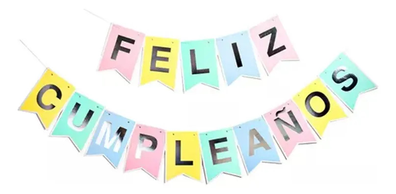 Banderin Feliz Cumpleaños Multicolor Pastel Letras Plateadas
