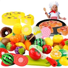 Peça Brinquedo Cortar Cozinha Verdura Frutas Velcr Com 41pçs