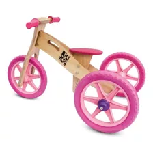 Triciclo 2 Em 1 Vira Bicicleta De Equilíbrio Wooden Rosa