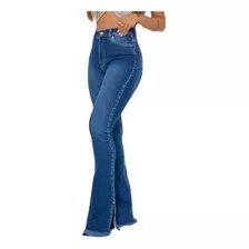 Calça Jeans Flare Revanche Barra Desfiada Feminina Azul 