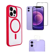 Capinha Case Magnétic Para iPhone 12 +pel 3d +câmera Kit3em1