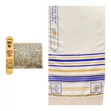 Talit Messiânico Nacional Azul Royal+ Mezuzah Judaico+ Klaf