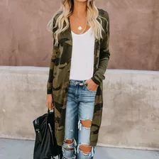 Chamarra Larga Para Mujer, Camuflaje, Cómoda Y Larga