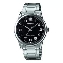 Reloj Casio Mtp-v001d-1budf Hombre 100% Original Correa Plateado Bisel Plateado Fondo Negro