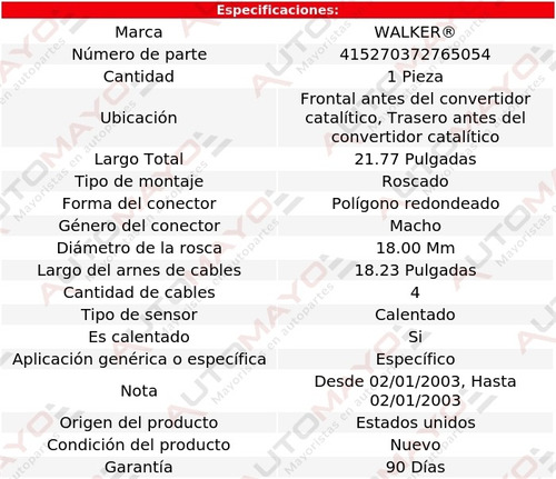 Sensor O2 Frontal Acc, Tras Acc Xg350 V6 3.5l 02-05 Foto 6