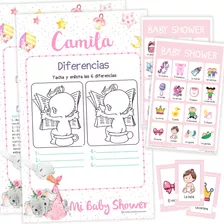 Juegos Baby Shower Elefantita Cigüeña Personalizado Imprime