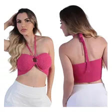 Top Cropped Tricot Modal Amarração Transpassado Verão Moda