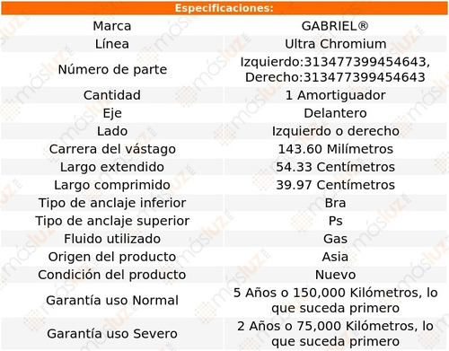 (1) Amortiguador Del Ultra Chromium Gas Der O Izq Lupo 03/08 Foto 2