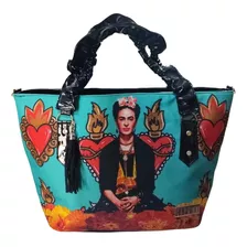 Hermosa Bolsa Tote De Frida Kahlo, Fondo Aqua Colorido 