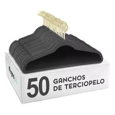 50 Ganchos Gris Para Ropa Terciopelo Antideslizante Premium