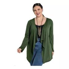 Cardigã Com Pontas Plus Size Verde Militar Tamanhos Grandes