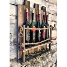 Cava Repisa Porta Botellas De Vino Industrial Madera Natural