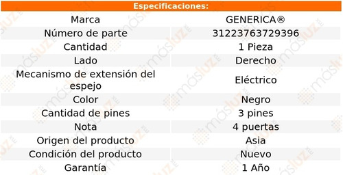 Espejo Der Elect 3 Pines Pontiac Trans Sport 97/98 Generica Foto 2