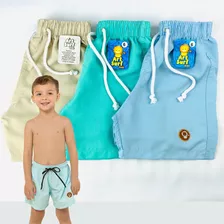 3 Shorts Tactel Mauricinho Bermuda Infantil Lisa Menino 