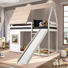 Cama Alta Cabana Noopy Com Escorregador Branco/cera Bege - C