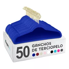 50 Ganchos Para Ropa Terciopelo Antideslizante Premium Color Azul