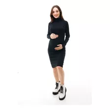 Vestido Midi De Gola Alta E Manga Longa Para Gestante